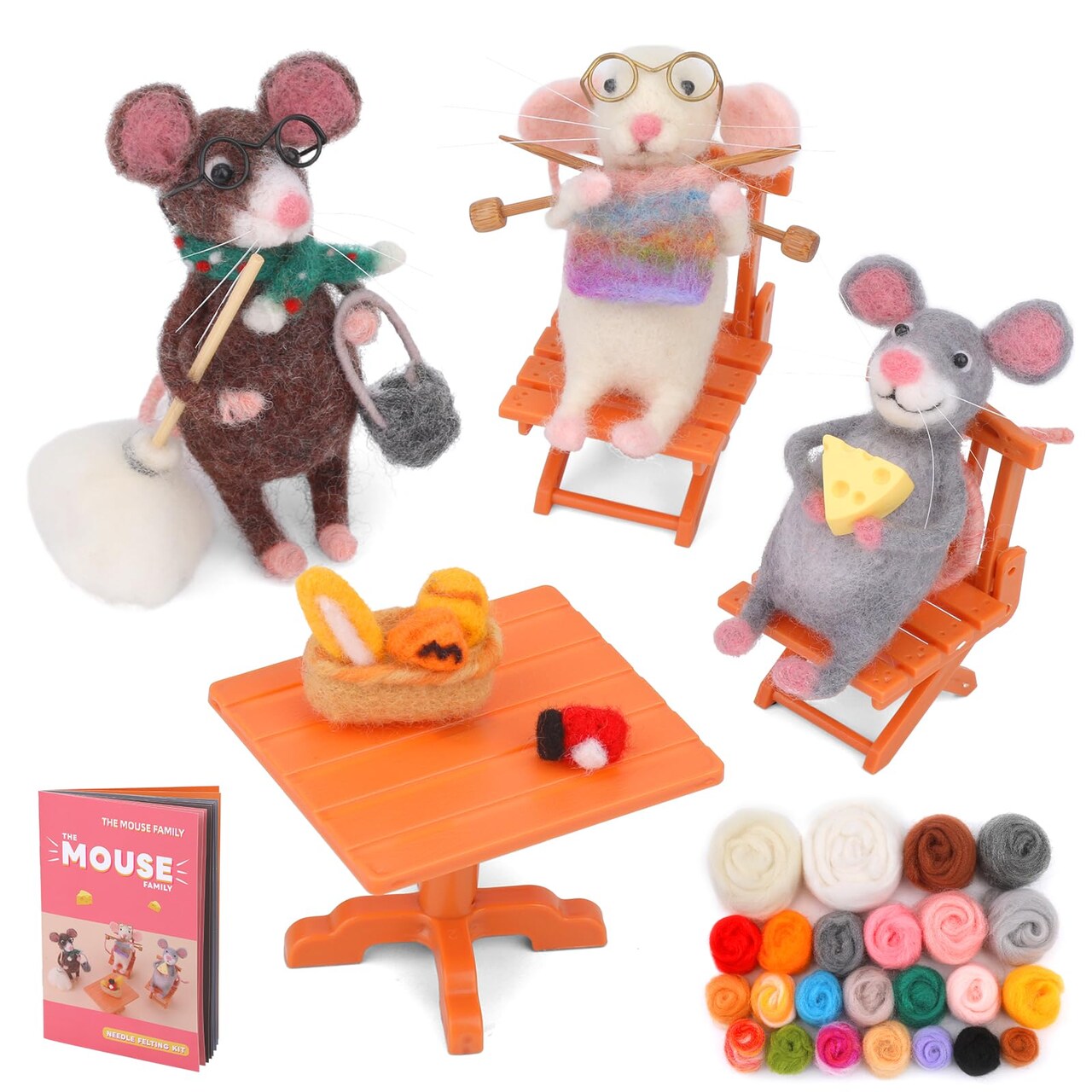 Mouse Family Needle Felting Kit,Needle Felting Starter Kit, Mice Felting Kit for Beginner Adults with Felting Supplies and Instructions for DIY Felting